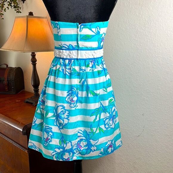 Lilly Pulitzer | Shorely Blue Tossing The Line Strapless Dress | Size 4 - Picture 3 of 12